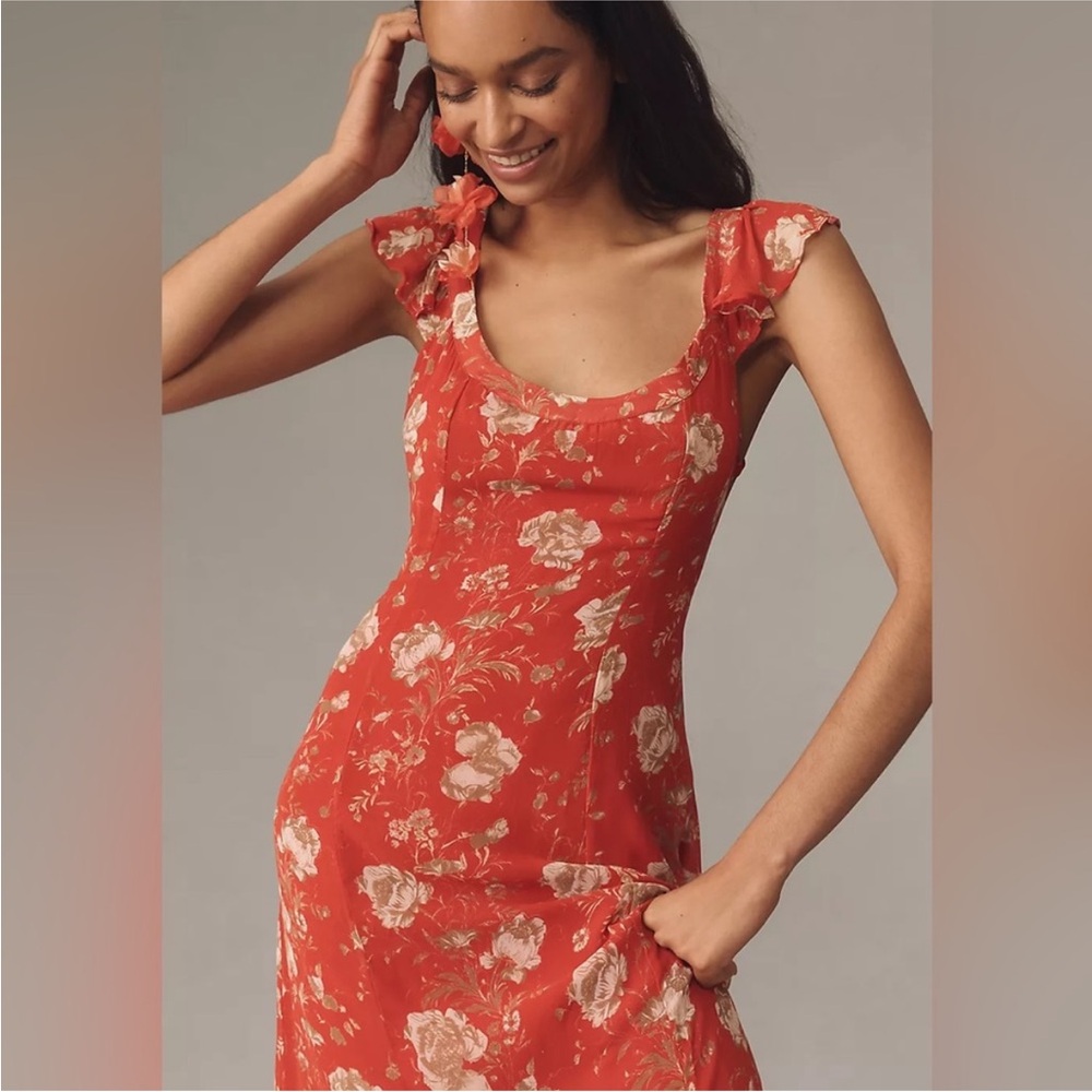 Anthropologie Red Floral Maxi Dress